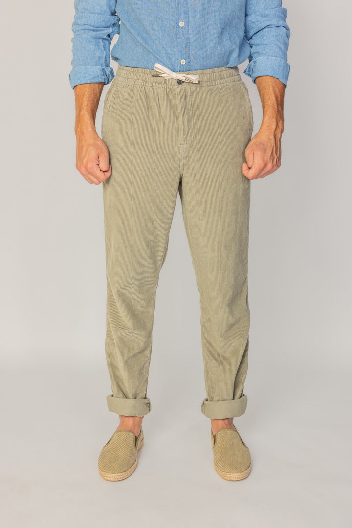 BELLAGIO - Pantalon Velours Côtelé Coton Coupe Loose Taille Élastiquée – Homme - Kaki