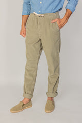 BELLAGIO - Pantalon Velours Côtelé Coton Coupe Loose Taille Élastiquée – Homme - Kaki
