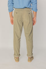 BELLAGIO - Pantalon Velours Côtelé Coton Coupe Loose Taille Élastiquée – Homme - Kaki