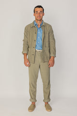 INDIANA - Veste Mixte Velours Côtelé Coton Coupe Droite Col Chemise – Kaki