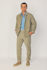 INDIANA - Veste Mixte Velours Côtelé Coton Coupe Droite Col Chemise – Kaki