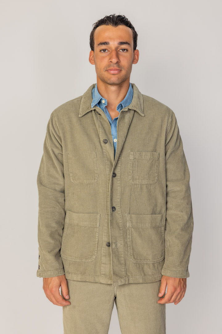 INDIANA - Veste Mixte Velours Côtelé Coton Coupe Droite Col Chemise – Kaki