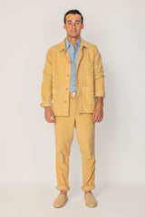 INDIANA - Veste Mixte Velours Côtelé Coton Coupe Droite Col Chemise – Beige