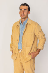 INDIANA - Veste Mixte Velours Côtelé Coton Coupe Droite Col Chemise – Beige