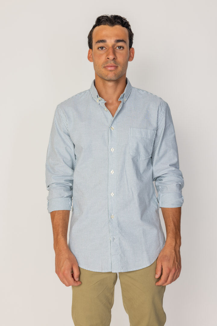BRITISH – Chemise Lin Manches longues Coupe droite – Homme – Blanc/Kaki