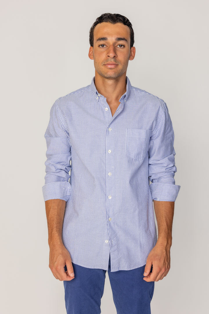 BRITISH – Chemise Lin Manches longues Coupe droite – Homme – Blanc/Marine