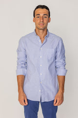 BRITISH – Chemise Lin Manches longues Coupe droite – Homme – Blanc/Marine