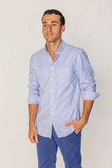 BRITISH – Chemise Lin Manches longues Coupe droite – Homme – Blanc/Marine