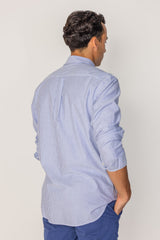 BRITISH – Chemise Lin Manches longues Coupe droite – Homme – Blanc/Marine