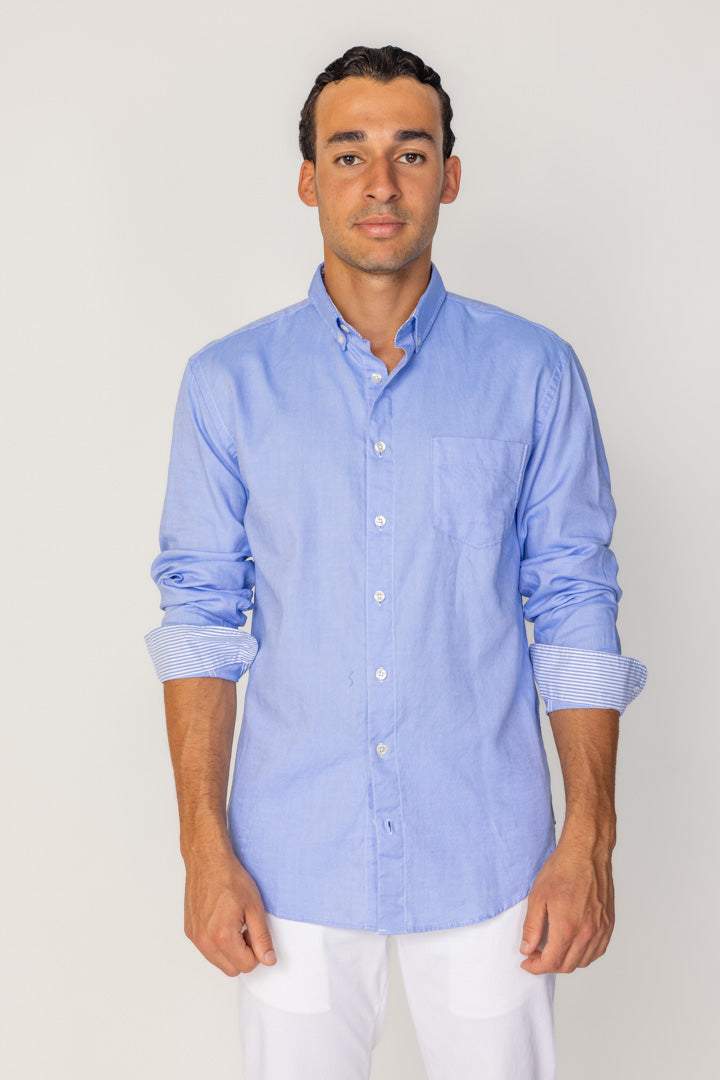 BARCLAY – Long-sleeved linen shirt, straight cut – Men’s – Havana