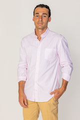 BRITISH – Chemise Lin Manches longues Coupe droite – Homme – Blanc/Rose