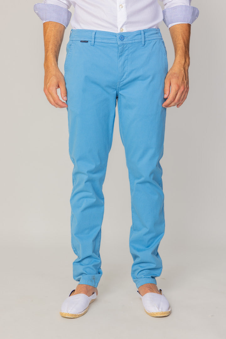 BRISTOL – Pantalon Chino Coton Stretch Coupe Regular Fit – Homme - Bleu Azur