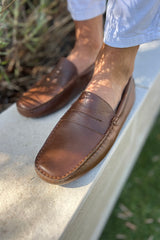 CALVI – Mocassins Bride Cuir – Homme – Café