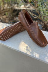 CALVI – Mocassins Bride Cuir – Homme – Café