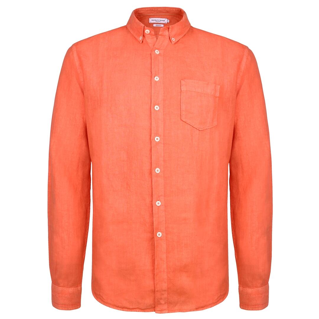 burnt orange dress shirts for men BARCLAY – Long-sleeved linen shirt, straight cut – Men – Orange L