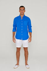 BARCLAY – Chemise Lin Manches longues Coupe droite – Homme – Bleu Royal