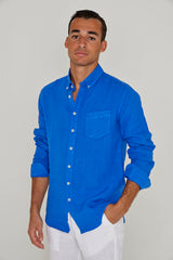 BARCLAY – Chemise Lin Manches longues Coupe droite – Homme – Bleu Royal
