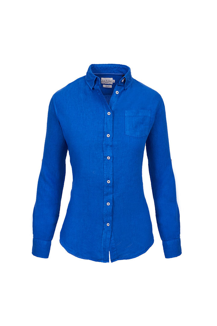 BARCLAYW – Chemise Lin Manches longues Coupe slim – Femme – Bleu royal