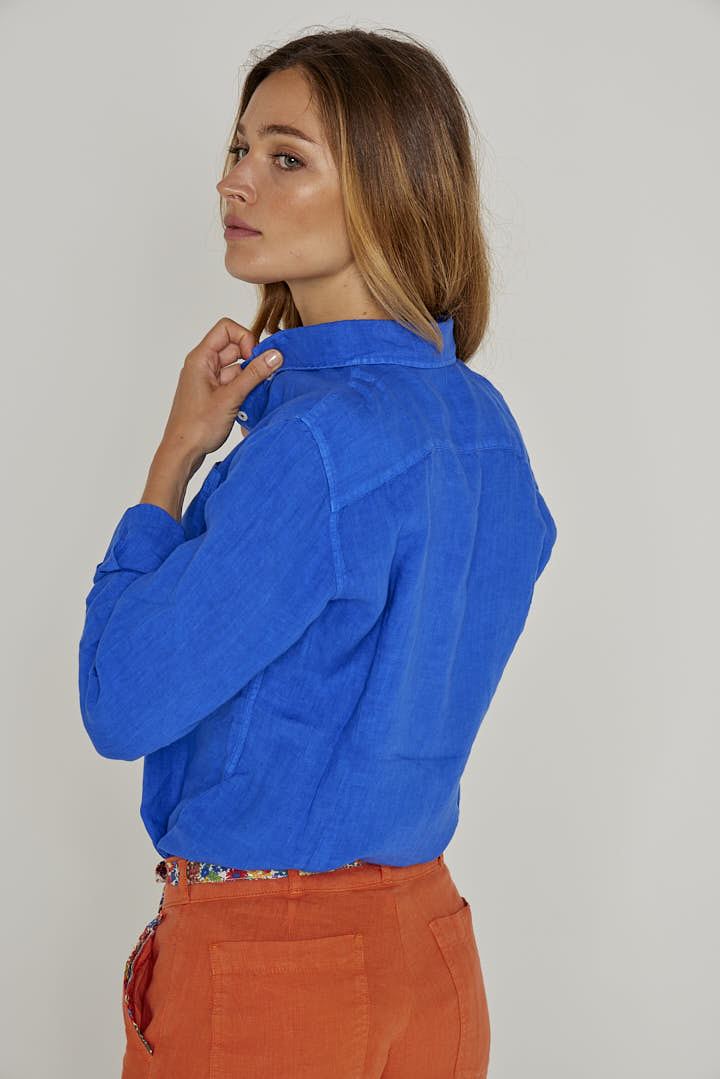 BARCLAYW Women's Long Sleeve Linen Shirt Slim Fit Royal Blue Jacobs & Jacobs Originals BARCLAYW Women's Long Sleeve Linen Shirt Slim Fit Royal Blue Jacobs & Jacobs Originals