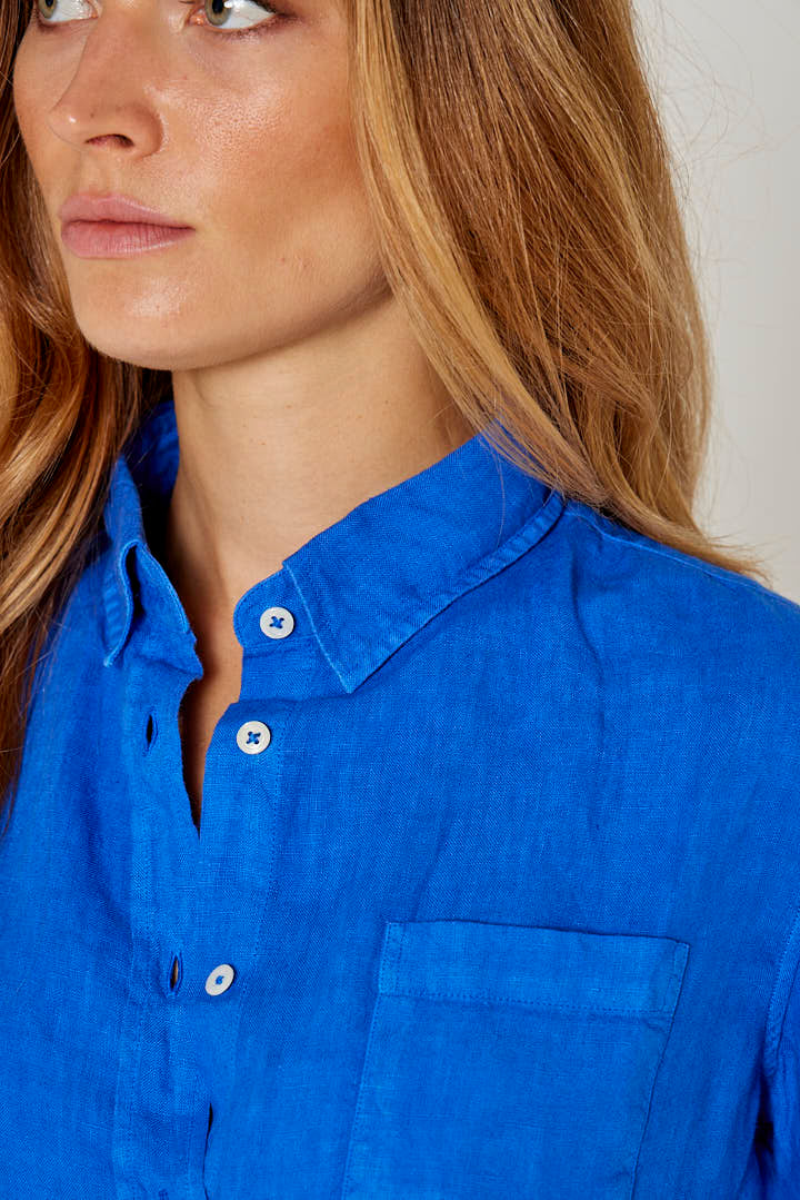 BARCLAYW – Chemise Lin Manches longues Coupe slim – Femme – Bleu royal