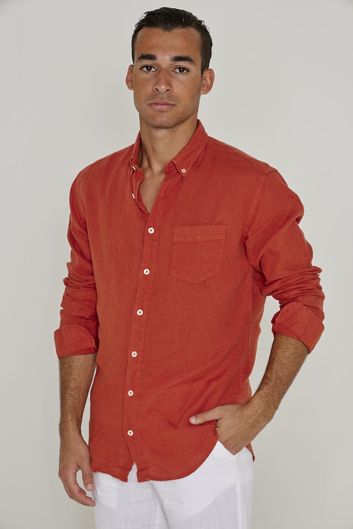 BARCLAY – Chemise Lin Manches longues Coupe droite – Homme – Rouille
