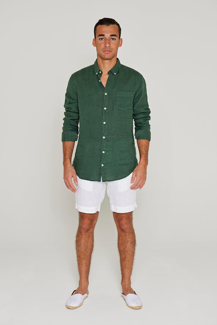 BARCLAY Long-sleeved linen shirt, straight cut Mens Forest Green L BARCLAY Long-sleeved linen shirt, straight cut Mens Forest Green L