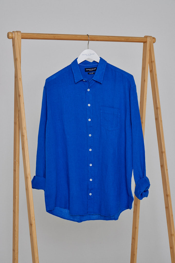 BAHAMAS – Big Size Chemise Lin Manches longues Grande Taille – Homme – Bleu Royal