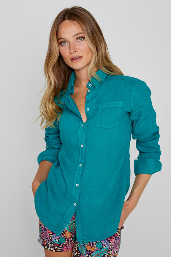 BARCLAYW – Chemise Lin Manches longues Coupe slim – Femme – Vert Bouteille