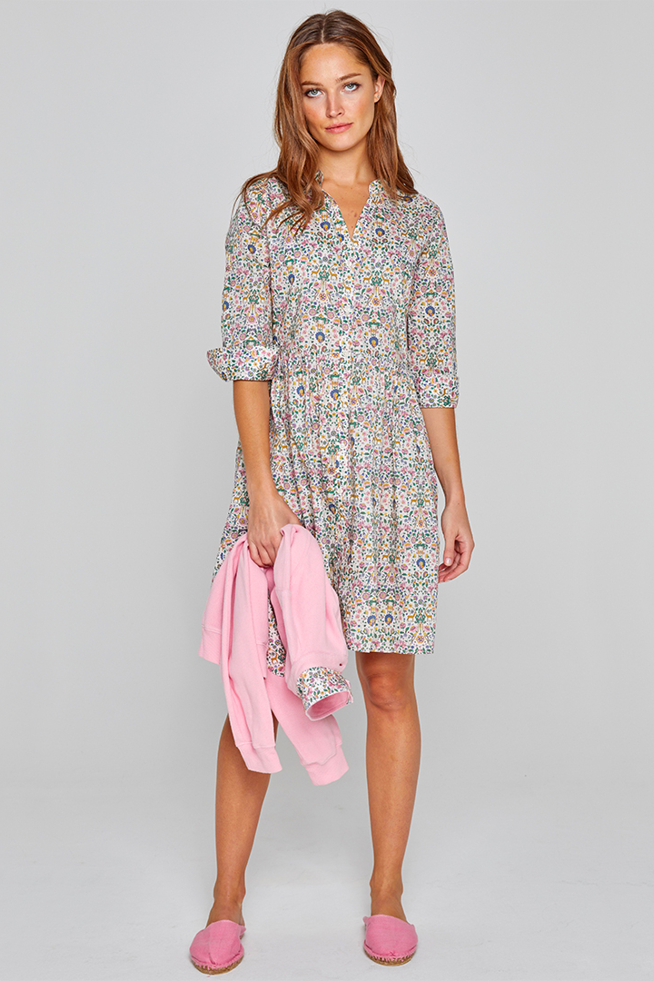 DAPHNÉ – Liberty Dress 3/4 Sleeves Fitted Waist Flared Bottom – Women – Donna Leight 008C