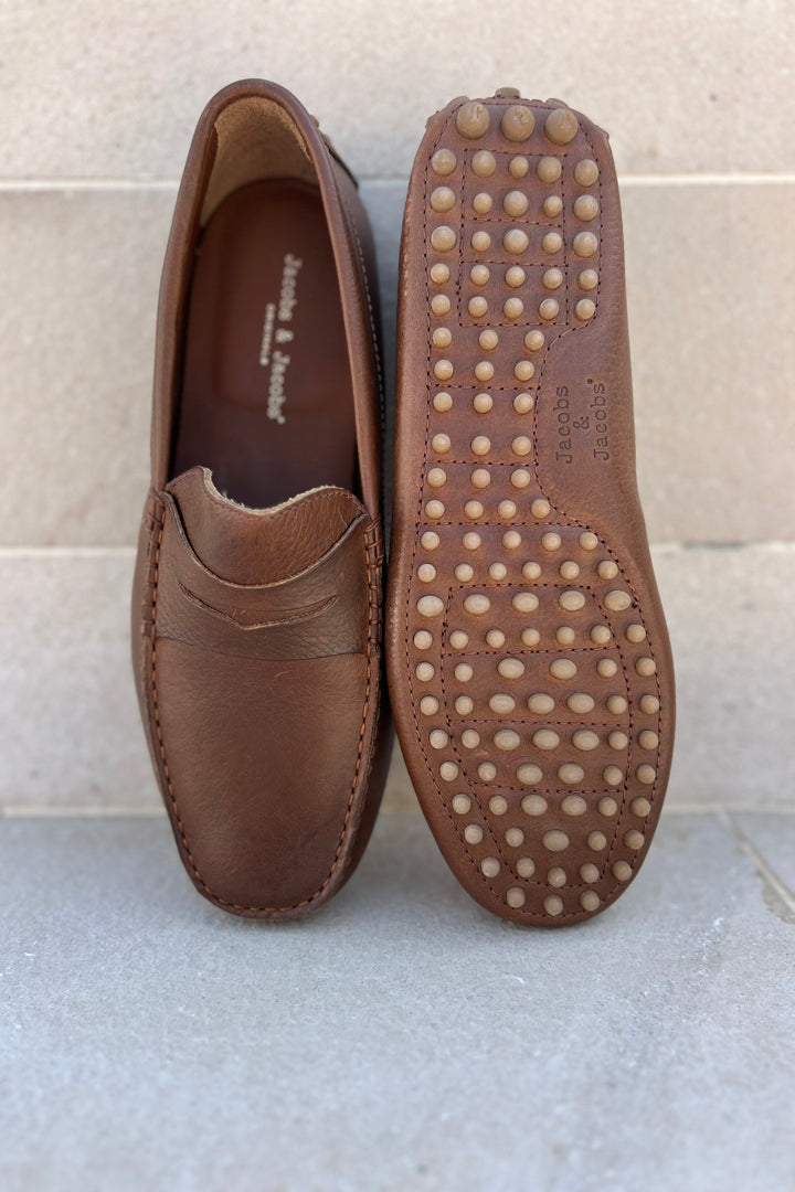 CALVI – Mocassins Bride Cuir – Homme – Café