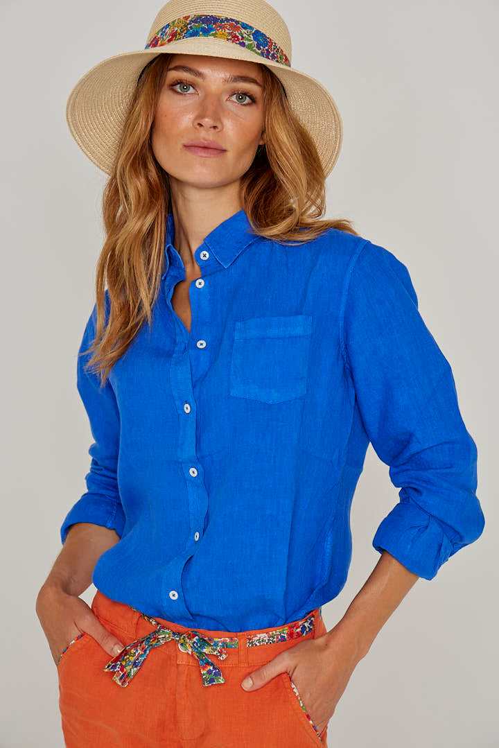 BARCLAYW – Chemise Lin Manches longues Coupe slim – Femme – Bleu royal