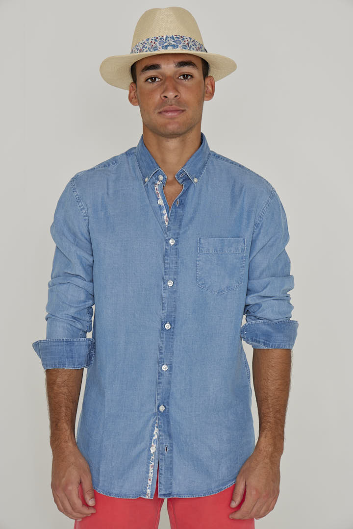 BARCLAY – Long-sleeved linen shirt, straight cut – Men’s – Havana