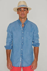 BARCLAY – Long-sleeved linen shirt, straight cut – Men’s – Havana