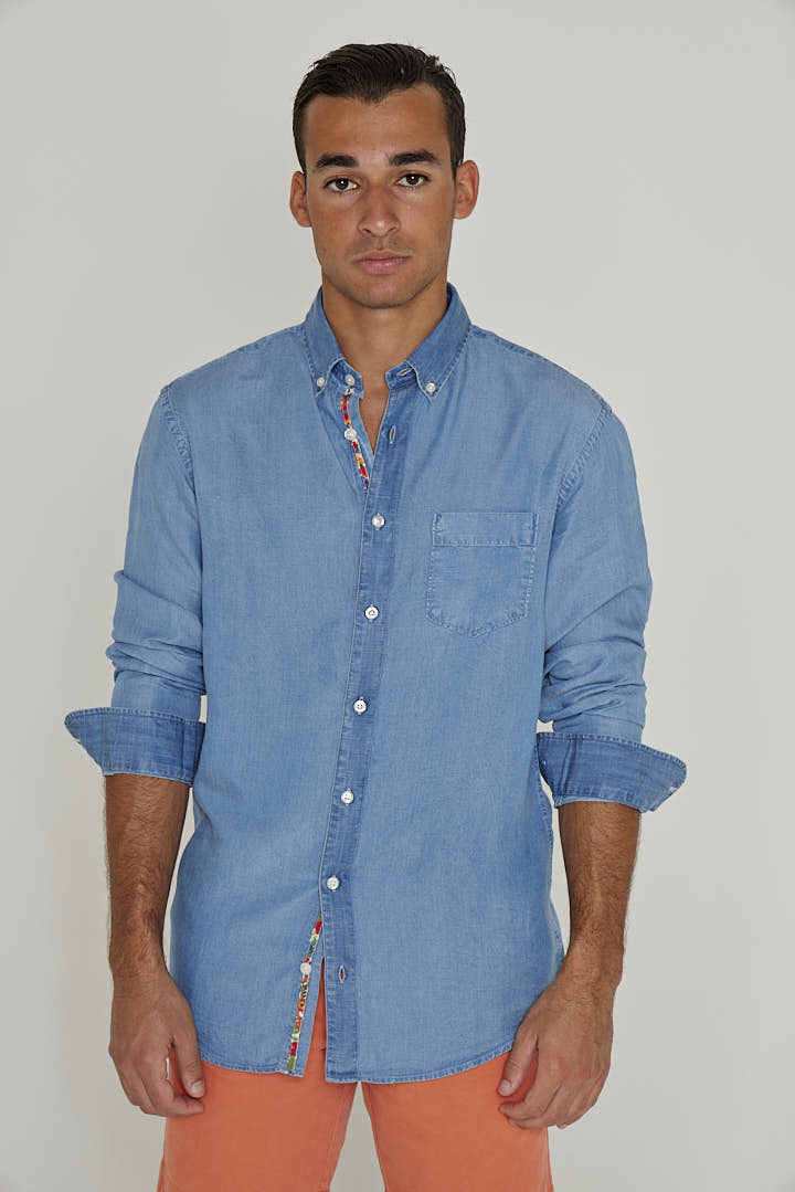 STRELLIL – Chemise Tencel Manches longues Coupe droite – Homme – Bleu bleach/Margaret Annie 037A