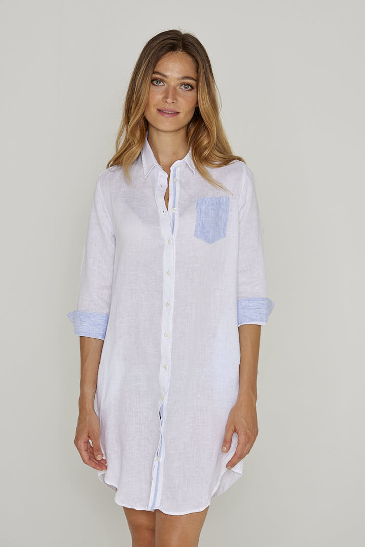 LAURENS – Tunique Lin Chiné Manches 3/4 Coupe évasée – Femme – Blanc