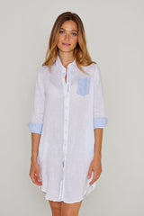 LAURENS – Tunique Lin Chiné Manches 3/4 Coupe évasée – Femme – Blanc
