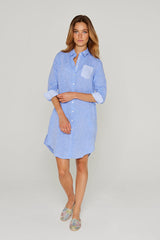 LAURENS – Tunique Lin Chiné Manches 3/4 Coupe évasée – Femme – Bleu Navy