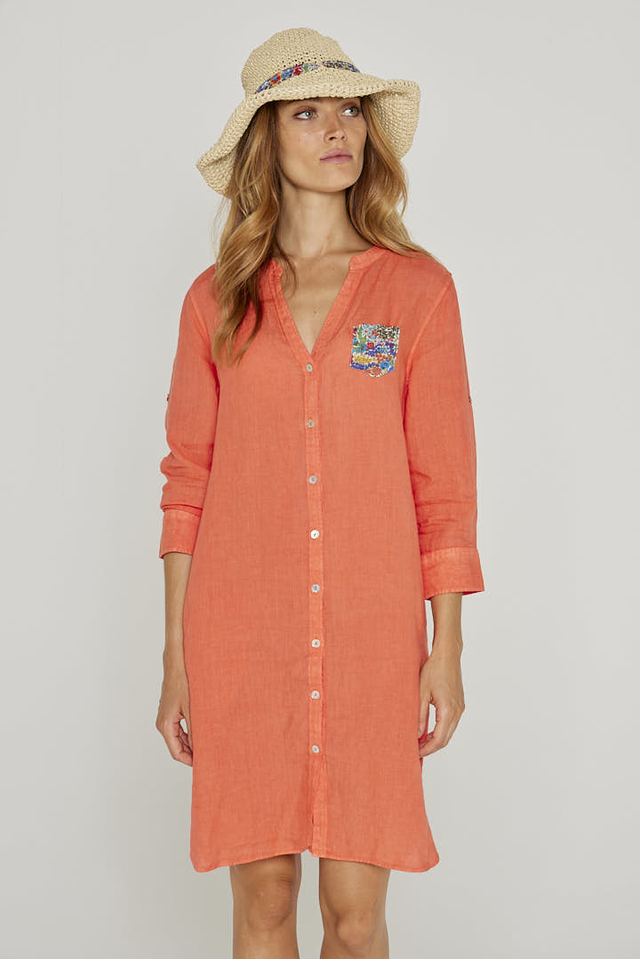LAURENL – Opp.Liberty Linen Tunic 3/4 Sleeves Flared Cut – Women – Royal Blue/Mabelle 013K
