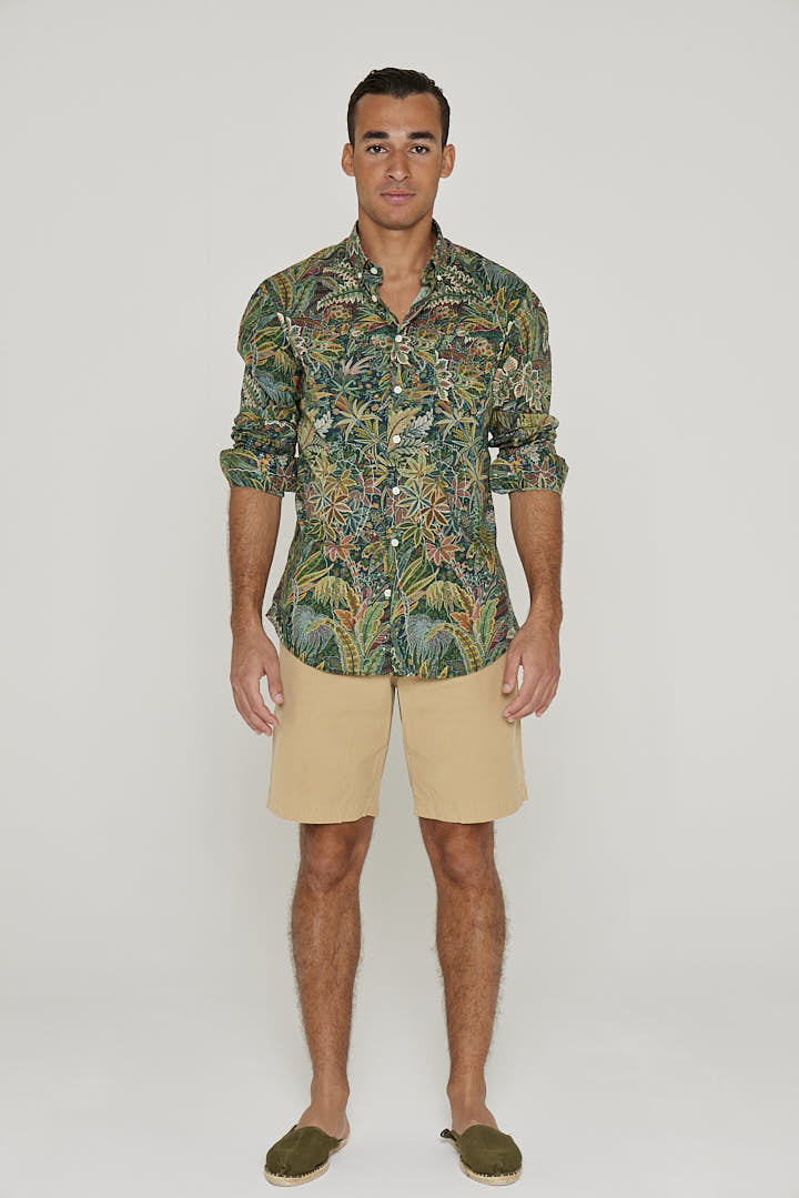 BARCLAY – Long-sleeved linen shirt, straight cut – Men’s – Havana