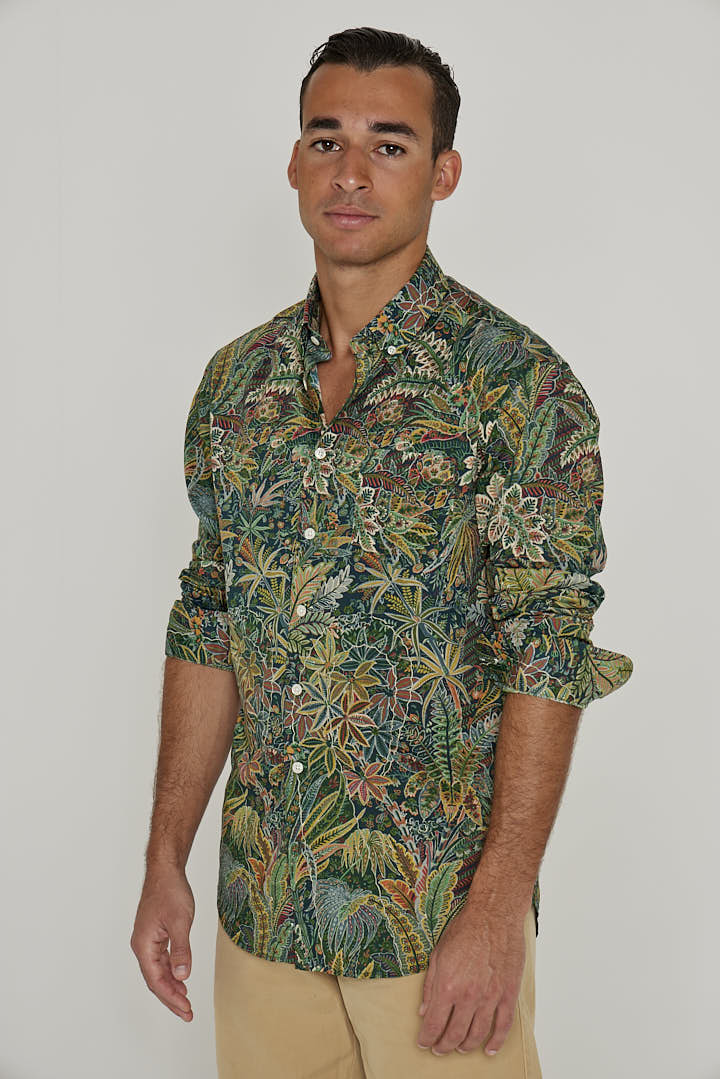 BARCLAY – Long-sleeved linen shirt, straight cut – Men’s – Havana