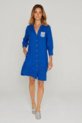 LAURENL – Opp.Liberty Linen Tunic 3/4 Sleeves Flared Cut – Women – Royal Blue/Mabelle 013K