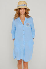 LAURENL – Opp.Liberty Linen Tunic 3/4 Sleeves Flared Cut – Women – Royal Blue/Mabelle 013K