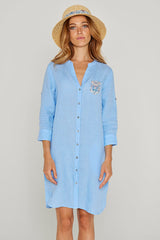 LAURENL – Opp.Liberty Linen Tunic 3/4 Sleeves Flared Cut – Women – Royal Blue/Mabelle 013K