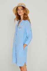 LAURENL – Opp.Liberty Linen Tunic 3/4 Sleeves Flared Cut – Women – Royal Blue/Mabelle 013K