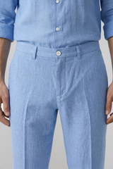 MARBELLA – Pantalon Lin & Coton – Homme - Bleu Ciel Chiné
