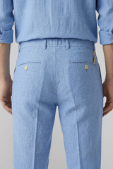 MARBELLA – Pantalon Lin & Coton – Homme - Bleu Ciel Chiné