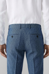 MARBELLA – Pantalon Lin & Coton – Homme - Bleu Marine Chiné