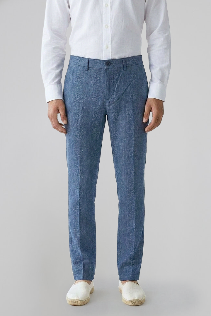 MARBELLA – Pantalon Lin & Coton – Homme - Bleu Marine Chiné