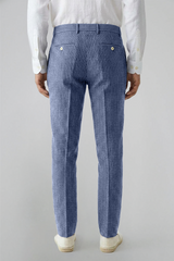 MARBELLA – Pantalon Lin & Coton – Homme - Bleu Indigo Mini Rayures