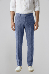 MARBELLA – Pantalon Lin & Coton – Homme - Bleu Indigo Mini Rayures